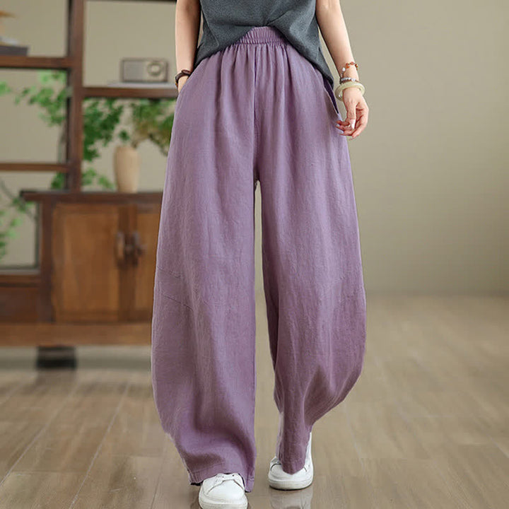 Pantalon large en coton uni décontracté Buddha Stones pour femme, avec poches - image 5