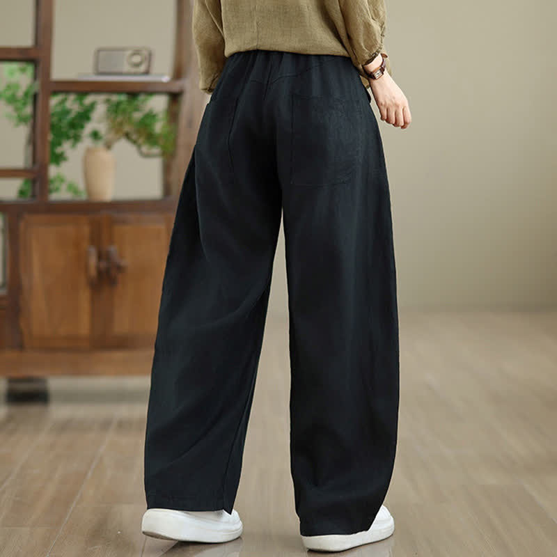 Pantalon large en coton uni décontracté Buddha Stones pour femme, avec poches - image 26