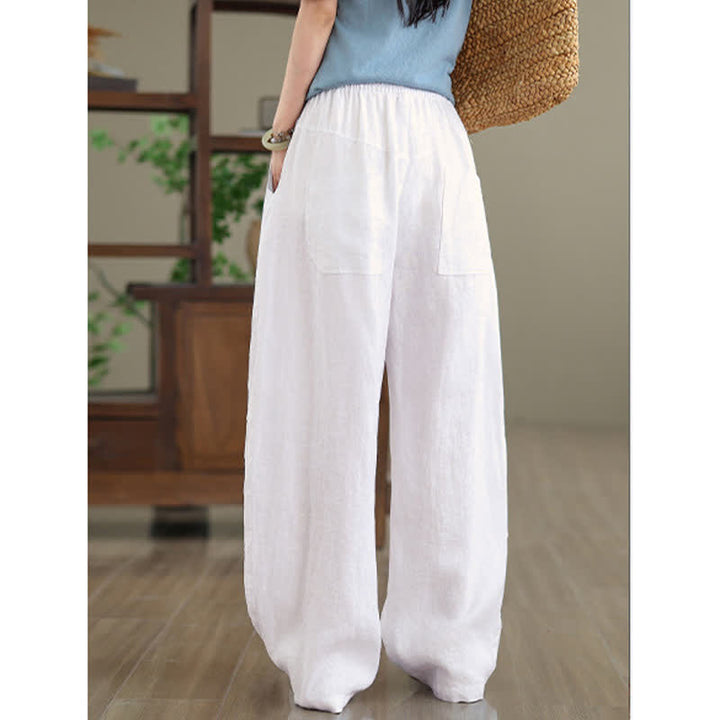 Pantalon large en coton uni décontracté Buddha Stones pour femme, avec poches - image 20