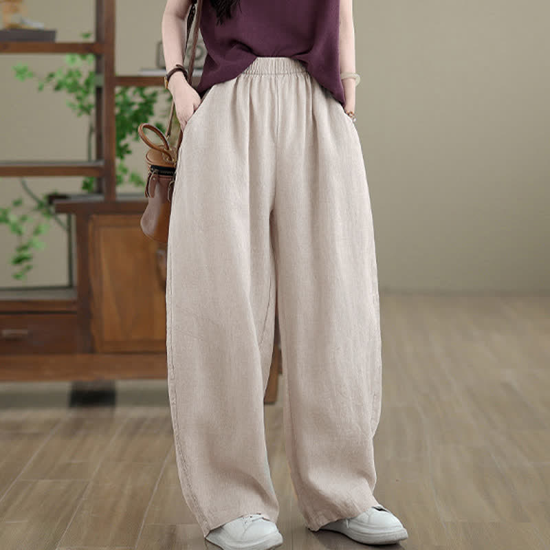 Pantalon large en coton uni décontracté Buddha Stones pour femme, avec poches - image 13