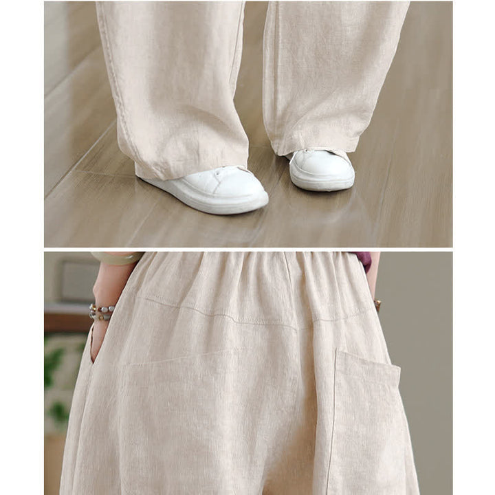 Pantalon large en coton uni décontracté Buddha Stones pour femme, avec poches - image 16