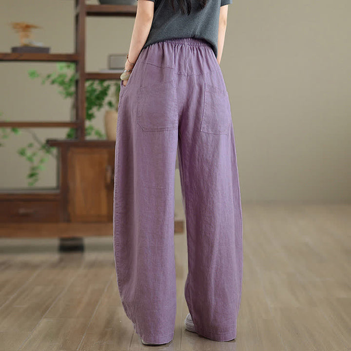 Pantalon large en coton uni décontracté Buddha Stones pour femme, avec poches - image 2