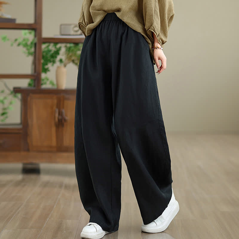 Pantalon large en coton uni décontracté Buddha Stones pour femme, avec poches - Noir - US12，UK/AU16，EU44 (3XL) - image 24