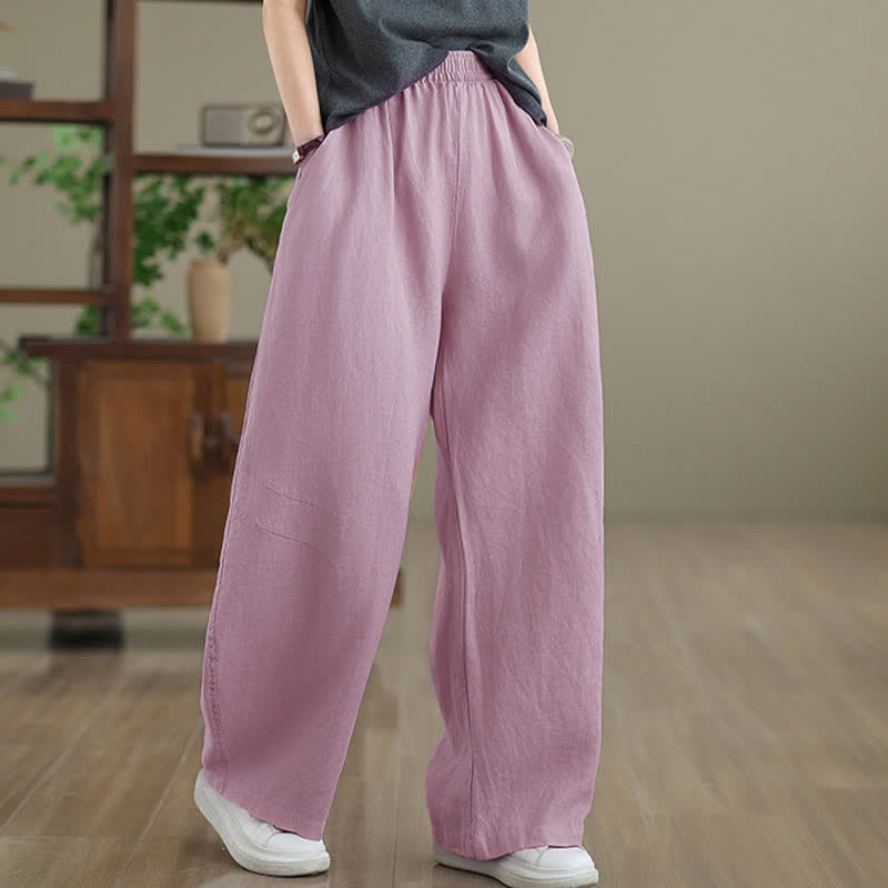 Pantalon large en coton uni décontracté Buddha Stones pour femme, avec poches - image 9