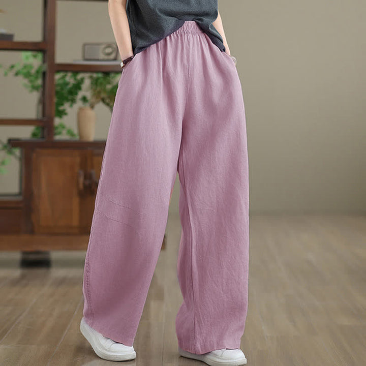 Pantalon large en coton uni décontracté Buddha Stones pour femme, avec poches - image 9