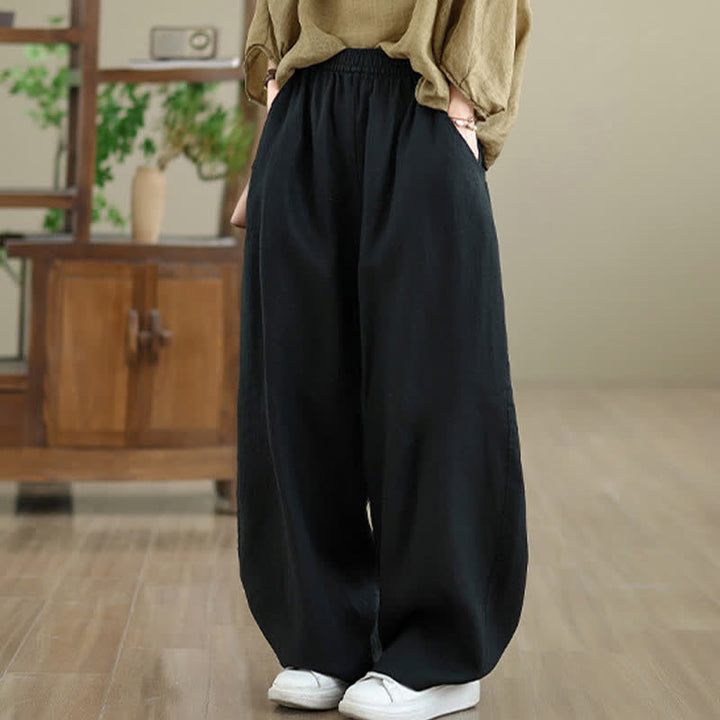 Pantalon large en coton uni décontracté Buddha Stones pour femme, avec poches - image 25