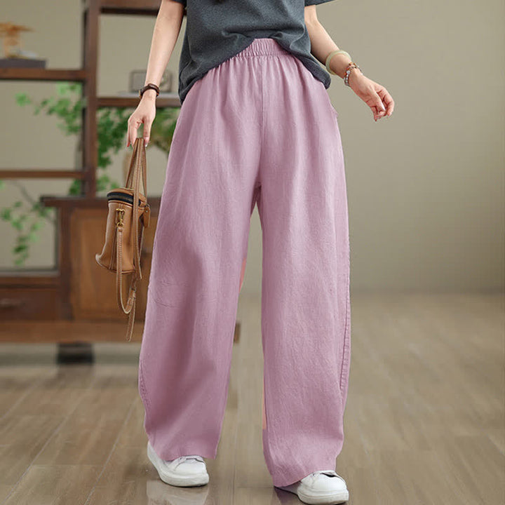 Pantalon large en coton uni décontracté Buddha Stones pour femme, avec poches - Rose - US12，UK/AU16，EU44 (3XL) - image 6