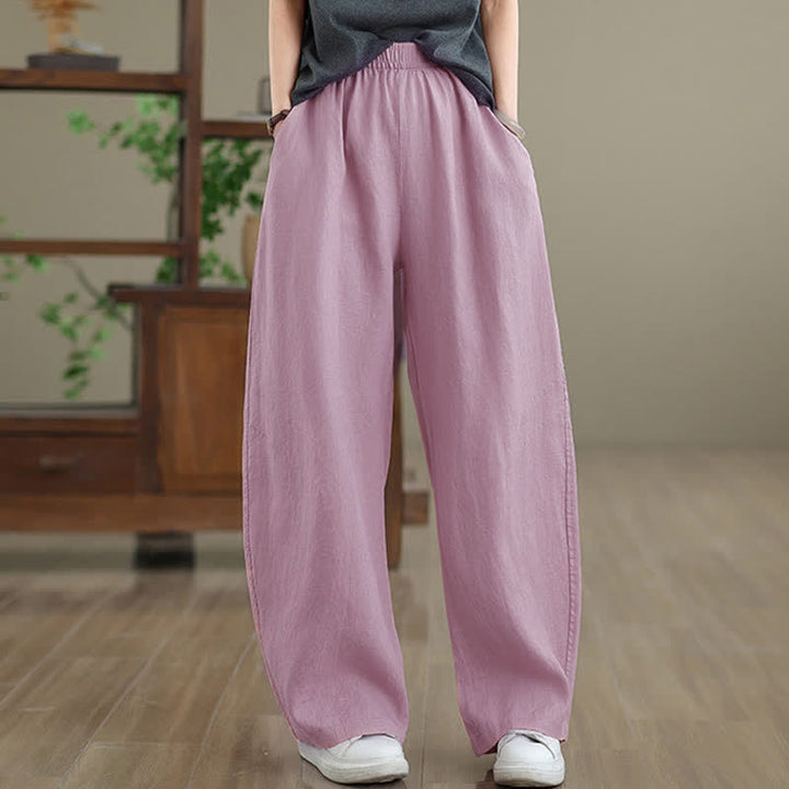 Pantalon large en coton uni décontracté Buddha Stones pour femme, avec poches - image 7