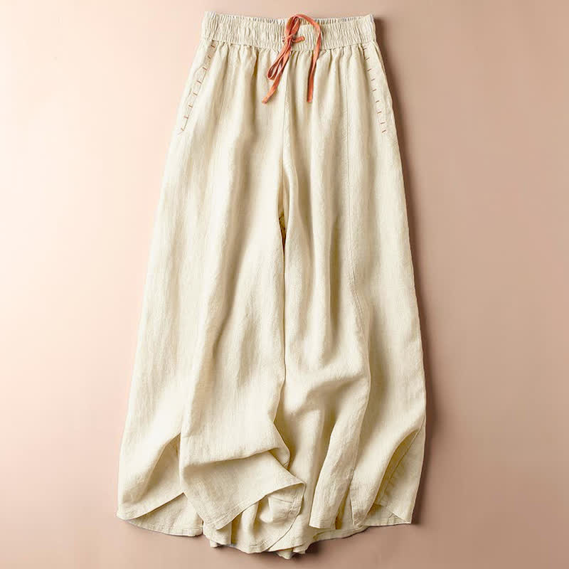 Pantalon large à ourlet fendu pour femme, longueur 7-8, avec poches, motif Buddha Stones - Coquillage - US8-10，UK/AU12-14，EU40-42 (2XL) - image 0