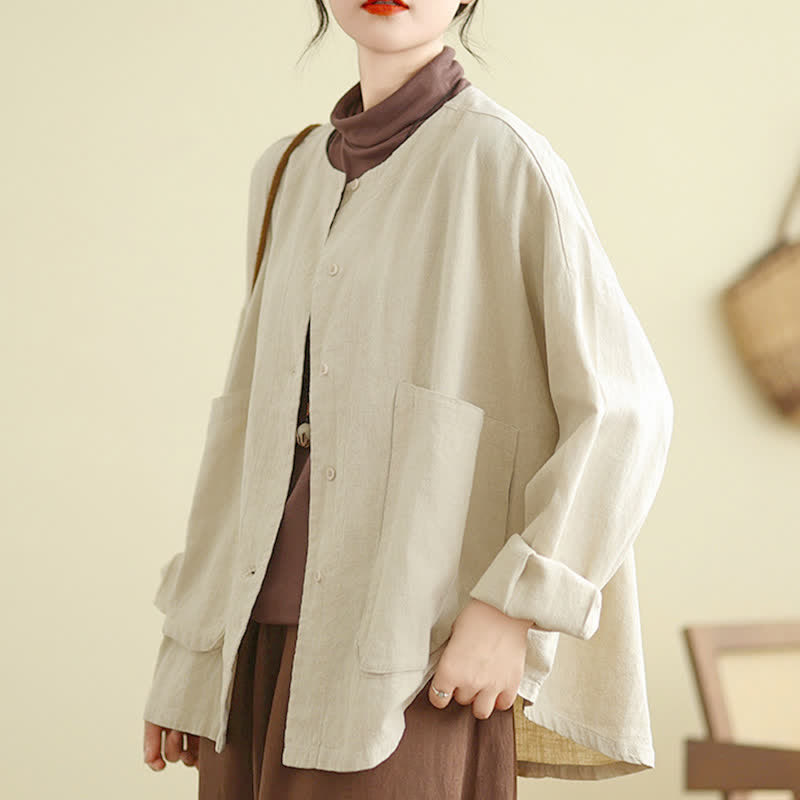 Veste femme à manches longues et poches, motif uni Buddha Stones - Beige - US14，UK/AU18，EU46 (2XL) - image 0