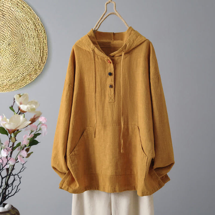 Sweat à capuche à manches longues pour femme Buddha Stones, modèle uni à boutons et poches - Orange foncé - US8-10，UK/AU12-14，EU40-42 (2XL) - image 7
