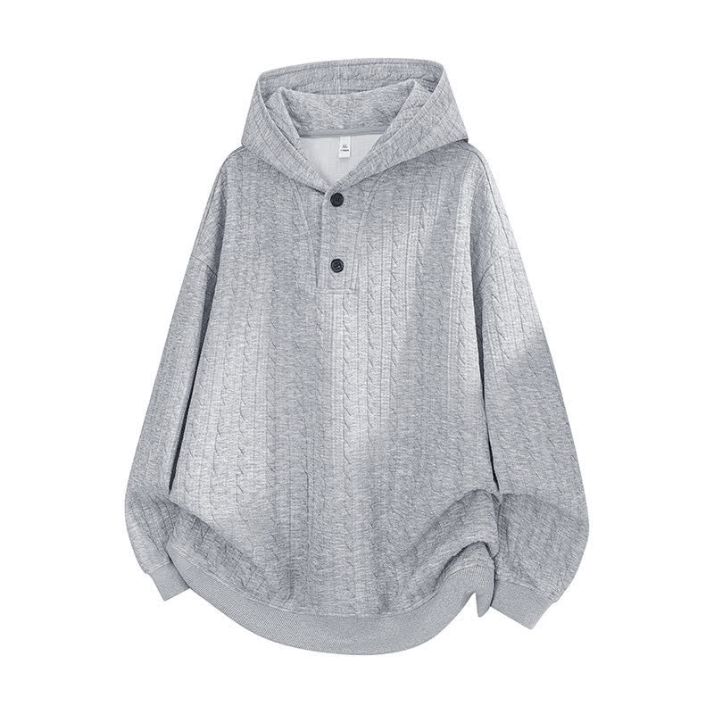 Sweat à capuche homme à manches longues, motif torsadé, boutons et Buddha Stones , automne-hiver - Gris clair - US/UK/AU42，EU52 (3XL) - image 0