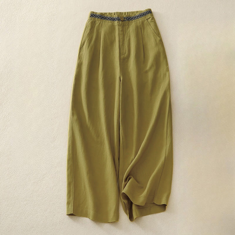 Pantalon court à jambes larges pour femme, couleur unie, motif Buddha Stones, longueur 7-8, avec poches et fermeture éclair. - DarkGoldenrod - US8-10，UK/AU12-14，EU40-42 (2XL) - image 0