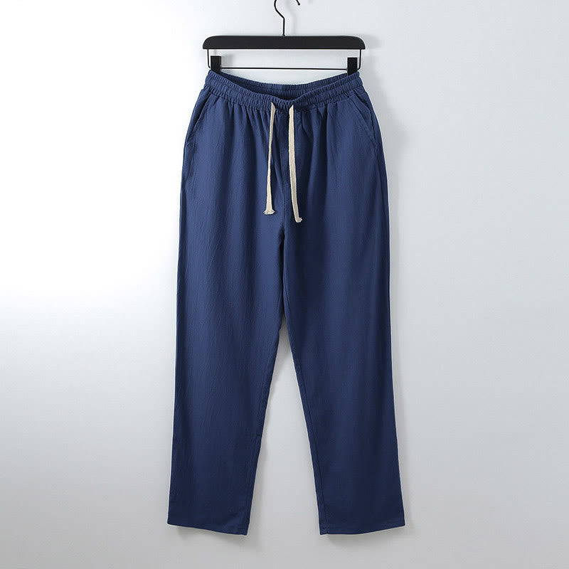 Pantalon homme décontracté ample en coton et lin uni, motif Buddha Stones, avec poches - Bleu royal - US/UK/AU54，EU64 (9XL) - image 8