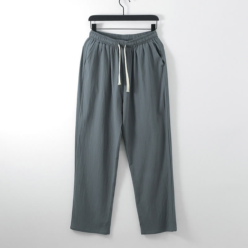 Pantalon homme décontracté ample en coton et lin uni, motif Buddha Stones, avec poches - Gris terne - US/UK/AU54，EU64 (9XL) - image 0