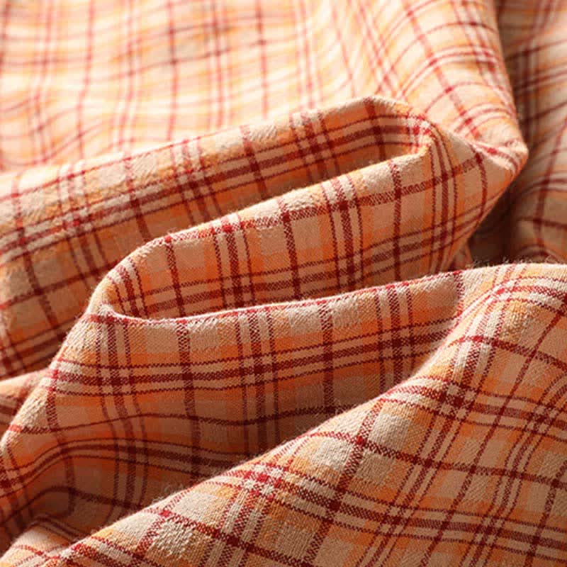 Buddha Stones Robe d'été décontractée à carreaux vintage pour femme, manches trois-quarts, avec poche - image 3