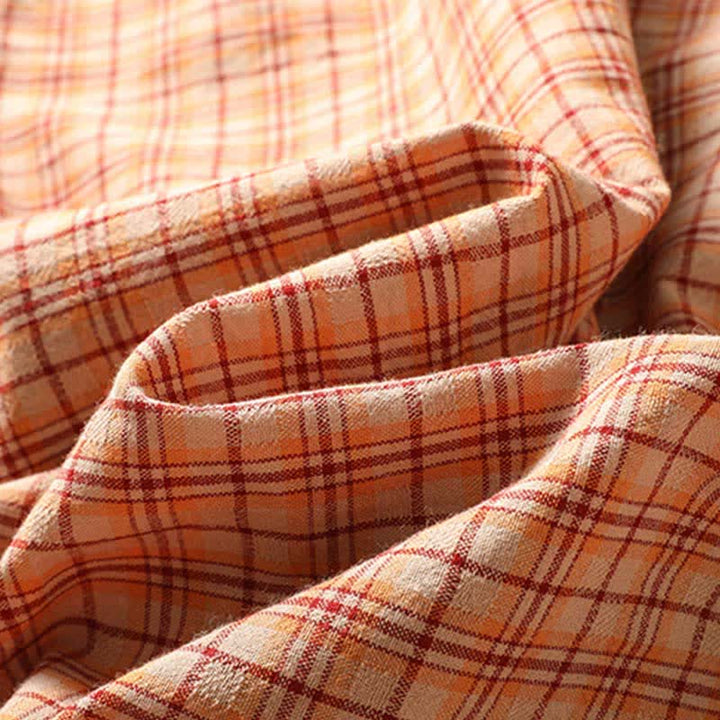 Buddha Stones Robe d'été décontractée à carreaux vintage pour femme, manches trois-quarts, avec poche - image 3