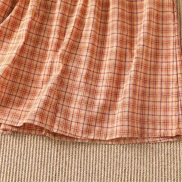 Buddha Stones Robe d'été décontractée à carreaux vintage pour femme, manches trois-quarts, avec poche - image 6