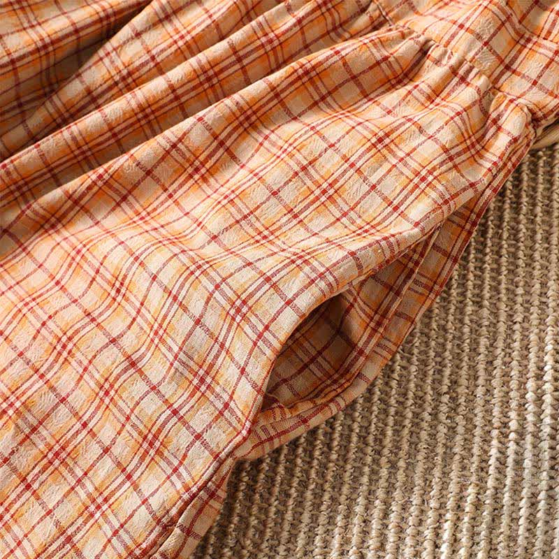 Buddha Stones Robe d'été décontractée à carreaux vintage pour femme, manches trois-quarts, avec poche - image 12