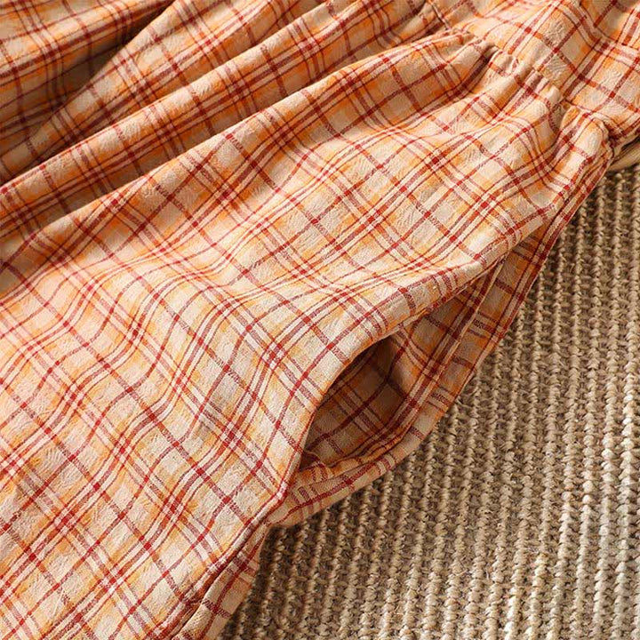 Buddha Stones Robe d'été décontractée à carreaux vintage pour femme, manches trois-quarts, avec poche - image 12