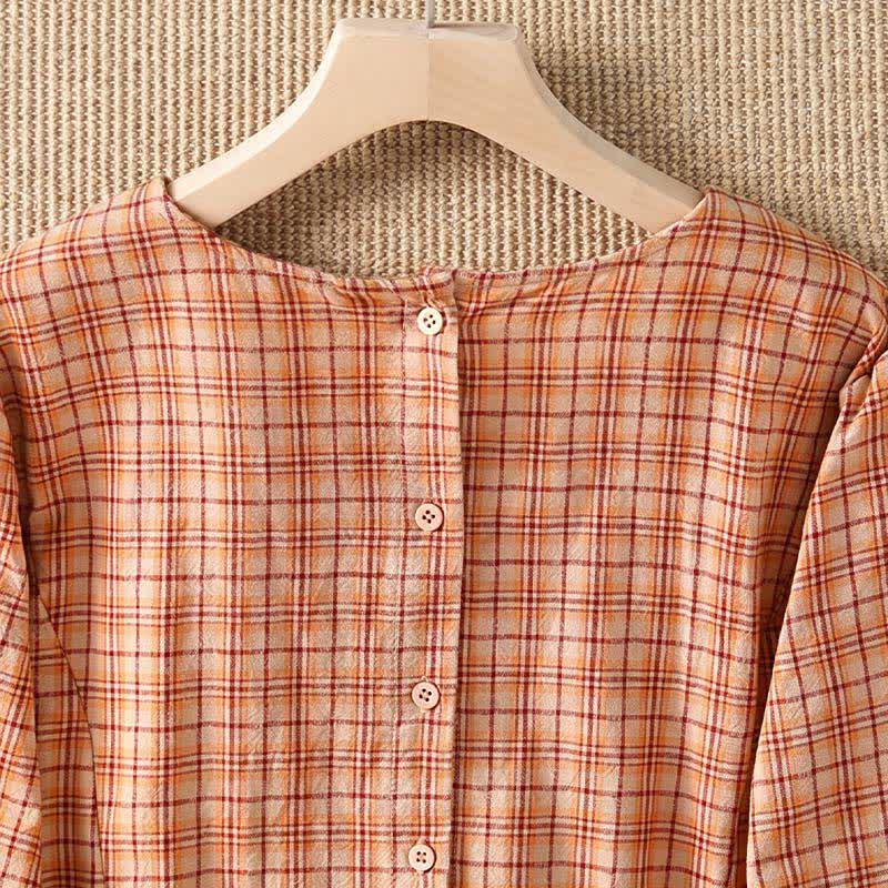 Buddha Stones Robe d'été décontractée à carreaux vintage pour femme, manches trois-quarts, avec poche - image 13