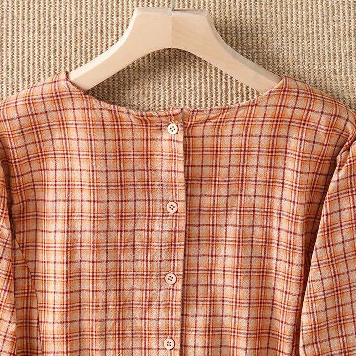 Buddha Stones Robe d'été décontractée à carreaux vintage pour femme, manches trois-quarts, avec poche - image 13