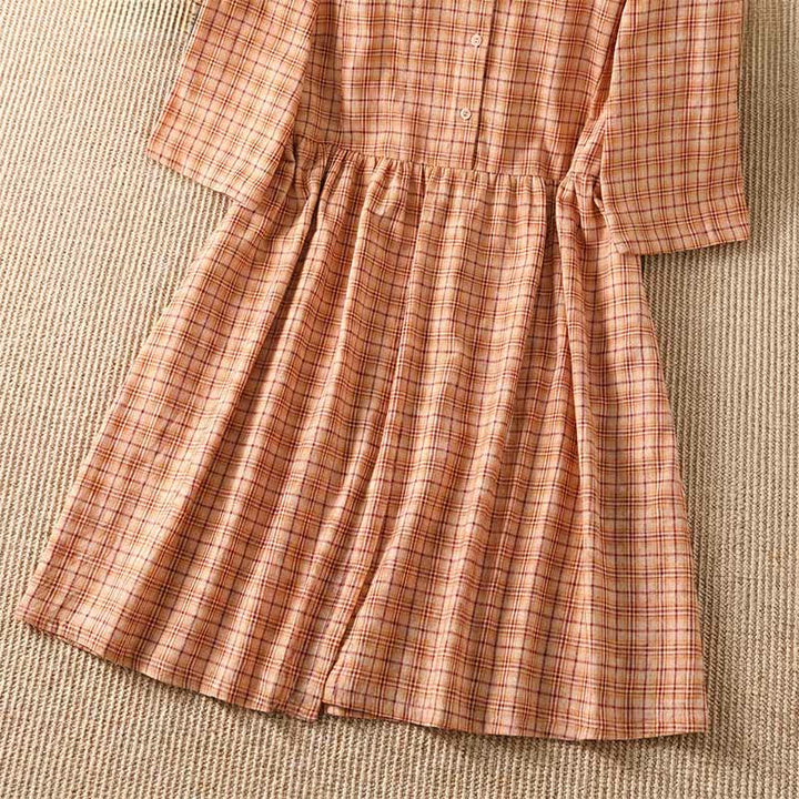 Buddha Stones Robe d'été décontractée à carreaux vintage pour femme, manches trois-quarts, avec poche - image 11