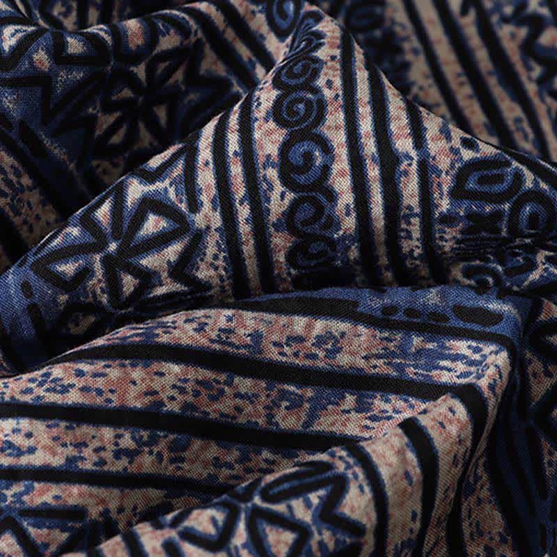 Buddha Stones Robe d'été bohème à col mandarin et manches trois-quarts géométriques avec poche, style Tang - image 10