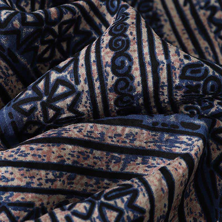 Buddha Stones Robe d'été bohème à col mandarin et manches trois-quarts géométriques avec poche, style Tang - image 10