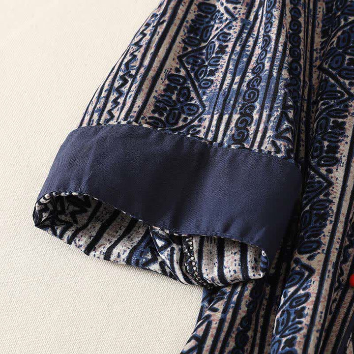 Buddha Stones Robe d'été bohème à col mandarin et manches trois-quarts géométriques avec poche, style Tang - image 7