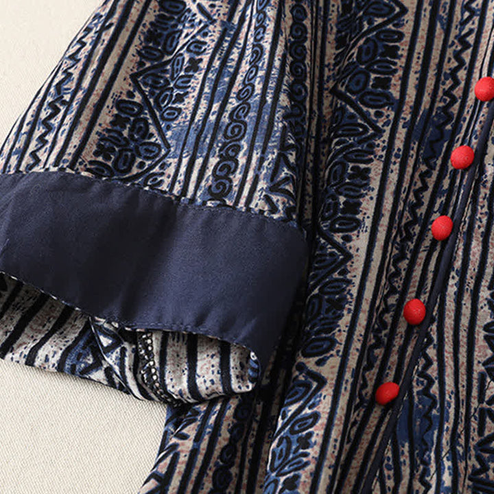 Buddha Stones Robe d'été bohème à col mandarin et manches trois-quarts géométriques avec poche, style Tang - image 6