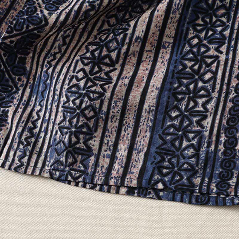 Buddha Stones Robe d'été bohème à col mandarin et manches trois-quarts géométriques avec poche, style Tang - image 9