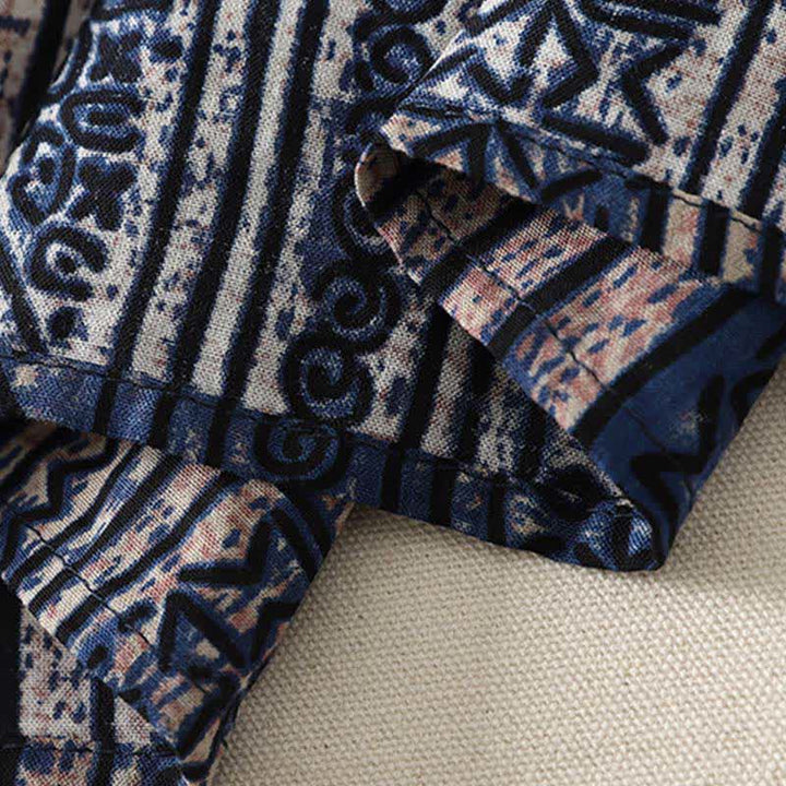 Buddha Stones Robe d'été bohème à col mandarin et manches trois-quarts géométriques avec poche, style Tang - image 8