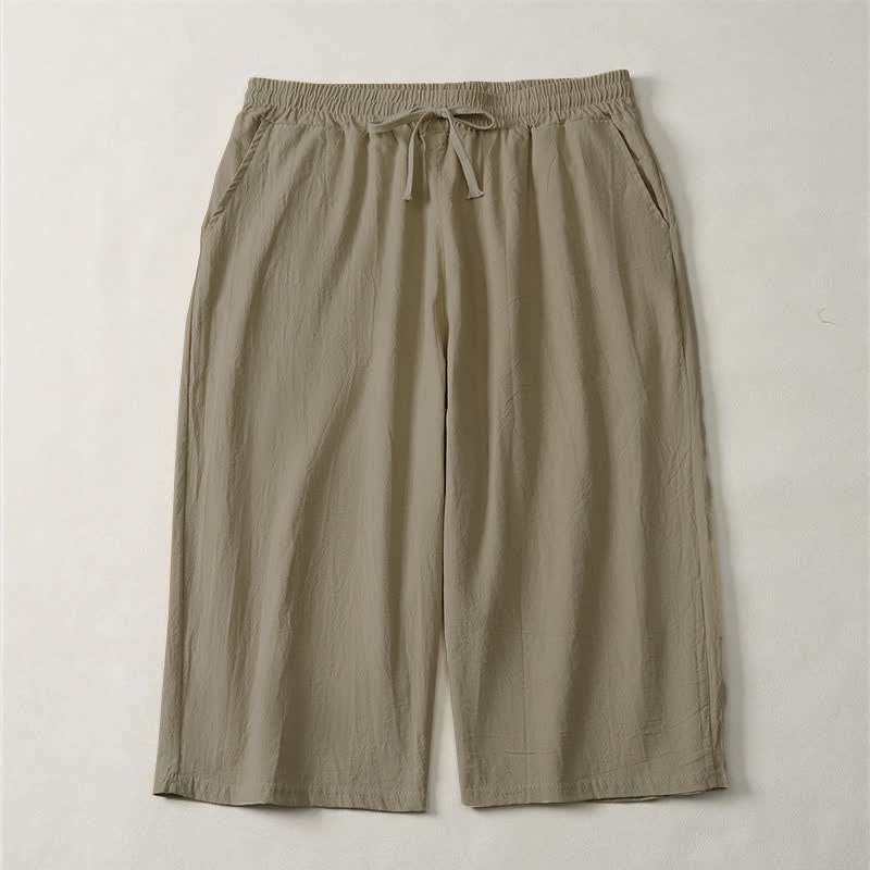 Buddha Stones Pantalon Capri uni décontracté d'été à cordon de serrage et poches, coupe droite, style minimaliste, pour homme. - Tanné - US/UK/AU44, EU54 (3XL) - image 0