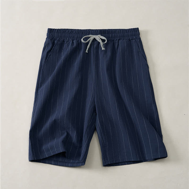 Buddha Stones Short d'été décontracté à rayures avec cordon de serrage et poches pour homme - Bleu nuit - US/UK/AU44, EU54 (3XL) - image 0