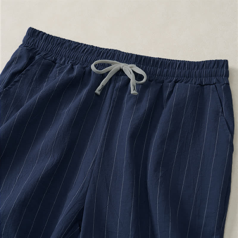 Buddha Stones Short d'été décontracté à rayures avec cordon de serrage et poches pour homme - image 2