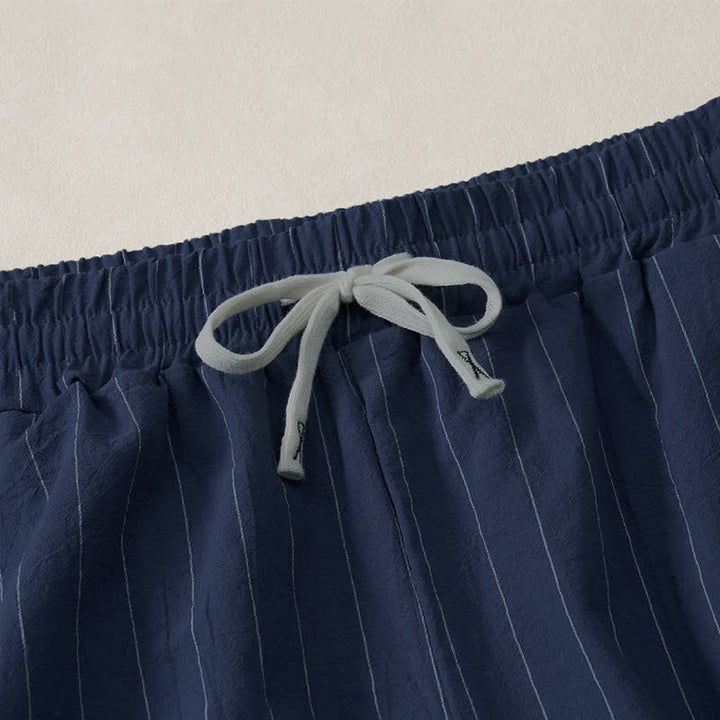 Buddha Stones Short d'été décontracté à rayures avec cordon de serrage et poches pour homme - image 4