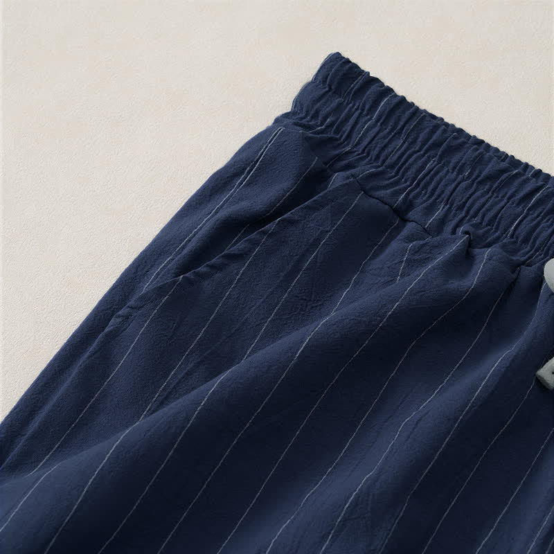 Buddha Stones Short d'été décontracté à rayures avec cordon de serrage et poches pour homme - image 3