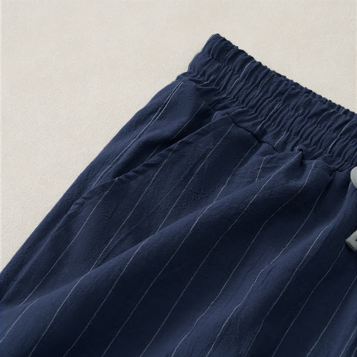 Buddha Stones Short d'été décontracté à rayures avec cordon de serrage et poches pour homme - image 3