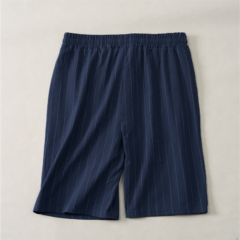 Buddha Stones Short d'été décontracté à rayures avec cordon de serrage et poches pour homme - image 1