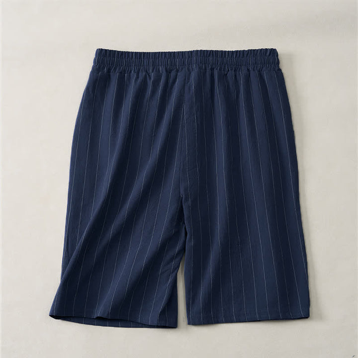 Buddha Stones Short d'été décontracté à rayures avec cordon de serrage et poches pour homme - image 1