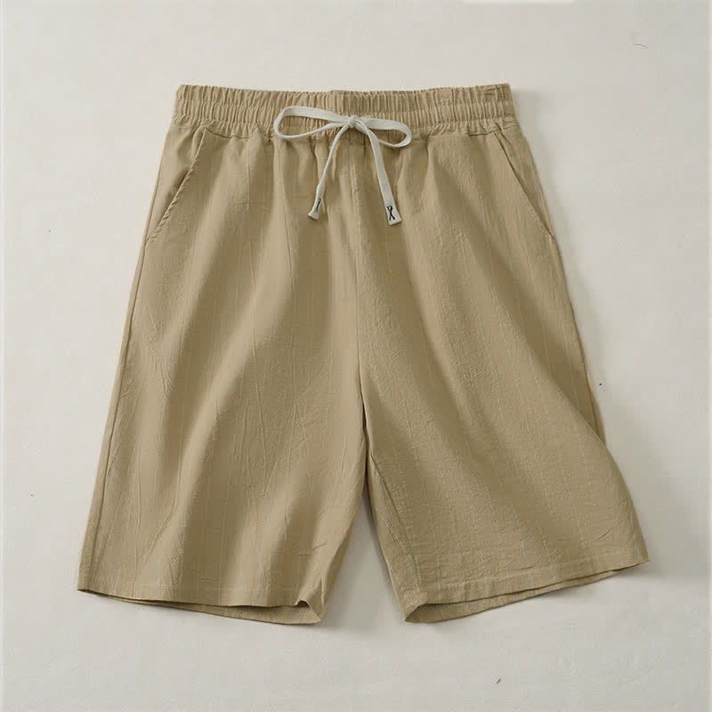 Buddha Stones Short d'été décontracté à rayures avec cordon de serrage et poches pour homme - Tanné - US/UK/AU44, EU54 (3XL) - image 7