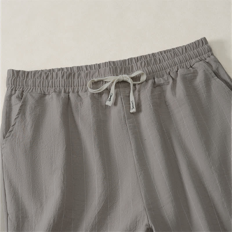 Buddha Stones Short d'été décontracté à rayures avec cordon de serrage et poches pour homme - image 16