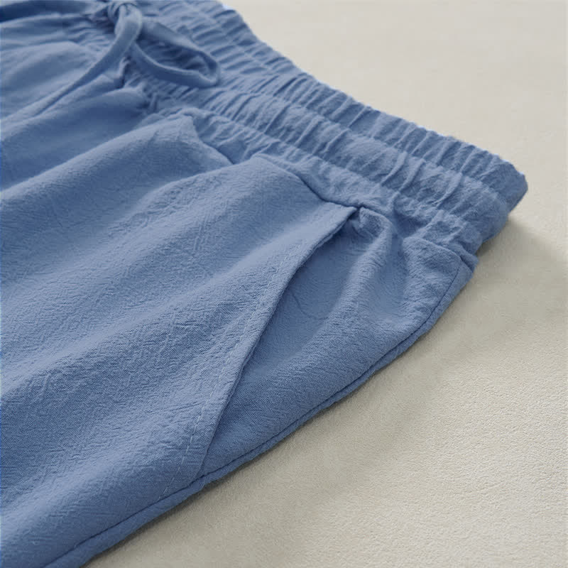 Buddha Stones Short d'été décontracté pour homme, en coton uni, avec cordon de serrage et poches - image 4