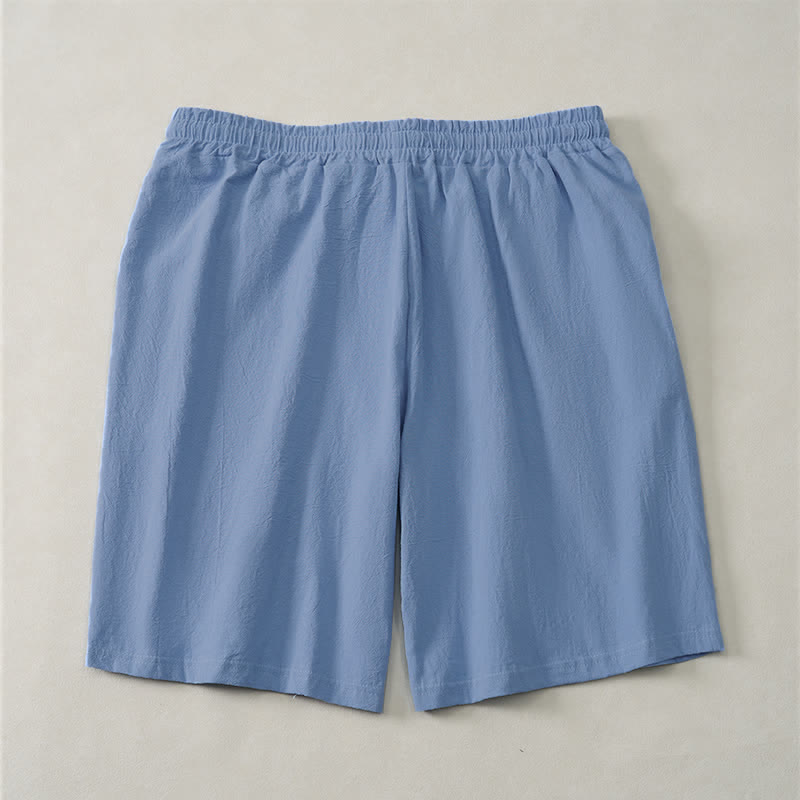 Buddha Stones Short d'été décontracté pour homme, en coton uni, avec cordon de serrage et poches - image 1