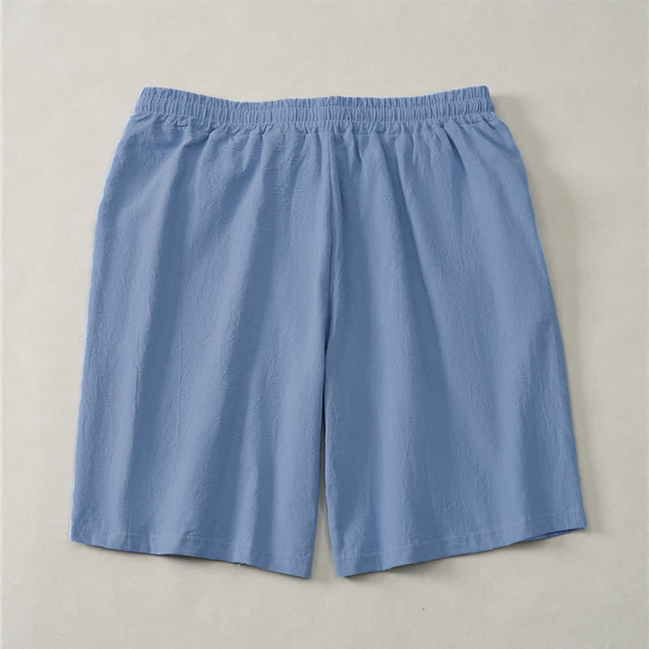 Buddha Stones Short d'été décontracté pour homme, en coton uni, avec cordon de serrage et poches - image 1