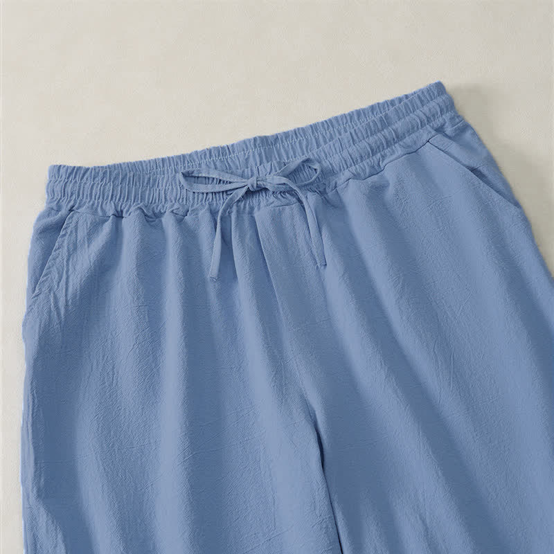 Buddha Stones Short d'été décontracté pour homme, en coton uni, avec cordon de serrage et poches - image 2