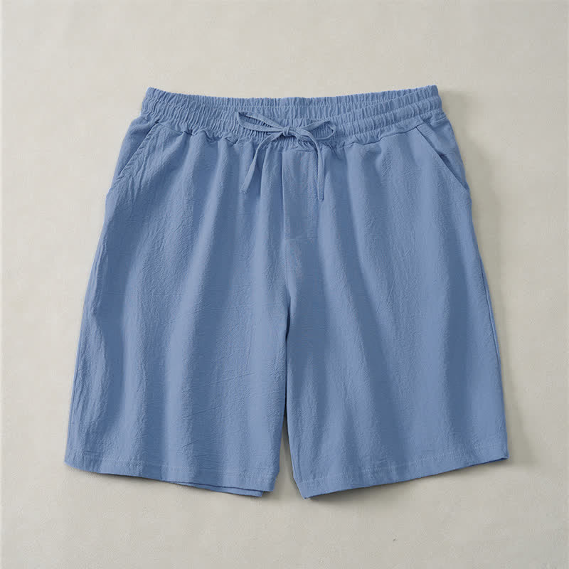 Buddha Stones Short d'été décontracté pour homme, en coton uni, avec cordon de serrage et poches - Bleuet - US/UK/AU44，EU54 (3XL) - image 0