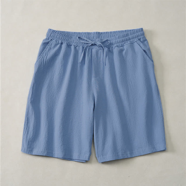 Buddha Stones Short d'été décontracté pour homme, en coton uni, avec cordon de serrage et poches - Bleuet - US/UK/AU44，EU54 (3XL) - image 0