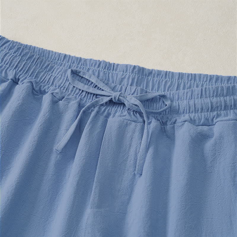 Buddha Stones Short d'été décontracté pour homme, en coton uni, avec cordon de serrage et poches - image 3